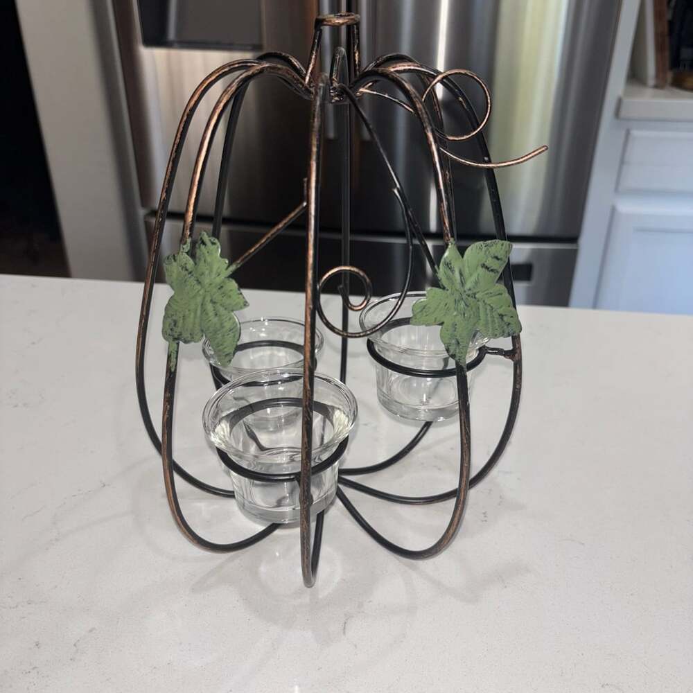 Metal Pumpkin Tealight Candle Holder Fall Centerpiece Decor